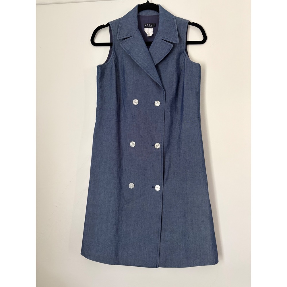 KORS Michael Kors Blue Cotton Silk Double Breasted Sleeveless Blazer Dress 6